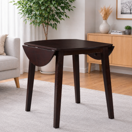 Mese bucatarii - Masa living si bucatarie plianta Philadelphia, MDF, structura lemn masiv, rotunda, 4 persoane, 55/90 x 90 x 74,8 cm, nuc