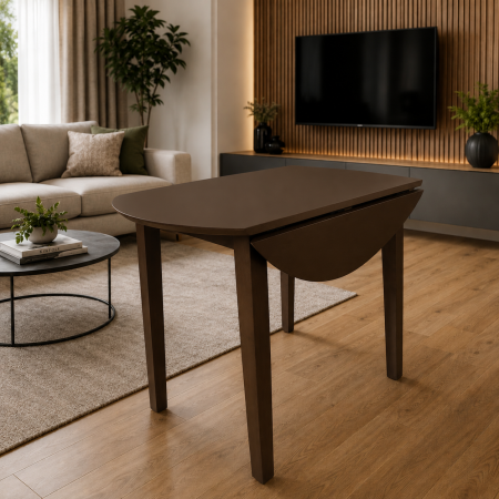 Masa living si bucatarie plianta Philadelphia, MDF, structura lemn masiv, rotunda, 4 persoane, 55/90 x 90 x 74,8 cm, nuc [6]