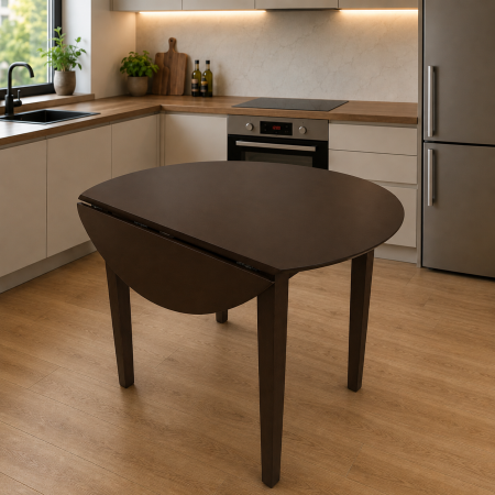 Masa living si bucatarie plianta Philadelphia, MDF, structura lemn masiv, rotunda, 4 persoane, 55/90 x 90 x 74,8 cm, nuc [8]