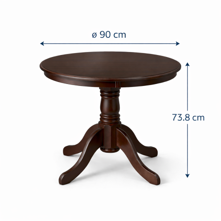 Masa living si bucatarie rotunda Montreal, cadru lemn masiv, MDF furniruit, 4 persoane, 90x73.8 cm, nuc [4]