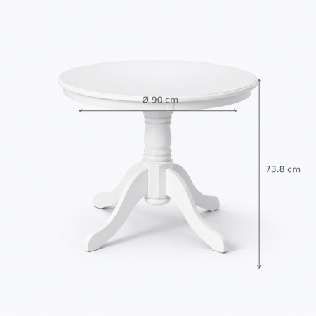 Masa living si bucatarie rotunda Montreal, cadru lemn masiv, MDF vopsit, 4 persoane, 90x73.8 cm, Alb [4]