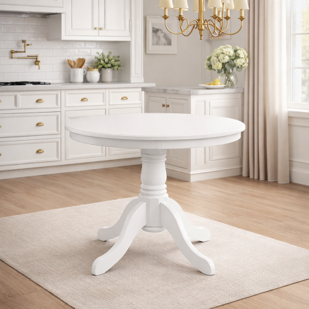 Masa living si bucatarie rotunda Montreal, cadru lemn masiv, MDF vopsit, 4 persoane, 90x73.8 cm, Alb [2]