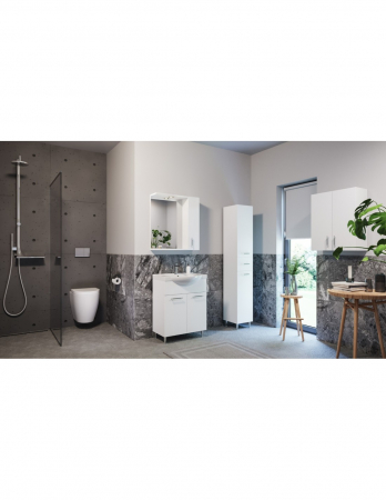 Oglinda de baie moderna GN0201 cu dulap lateral alb lucios si iluminare LED [3]