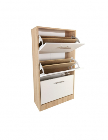 Pantofar alb cu 3 usi si finisaj stejar, dimensiuni 63x24x117 cm [3]