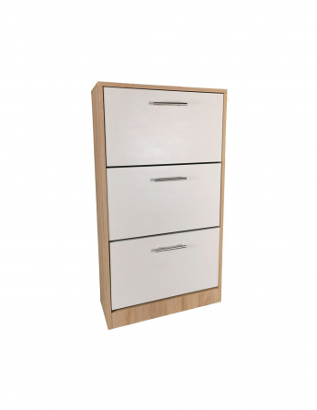Pantofar alb cu 3 usi si finisaj stejar, dimensiuni 63x24x117 cm [1]