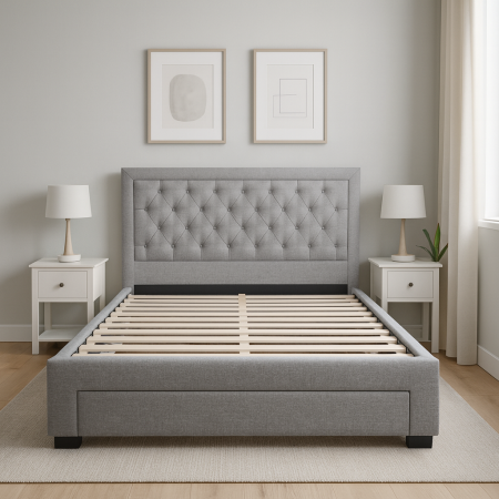 Pat Austin 160x200 crem – sertar frontal, somieră lamelară, tăblie capitonată [1]