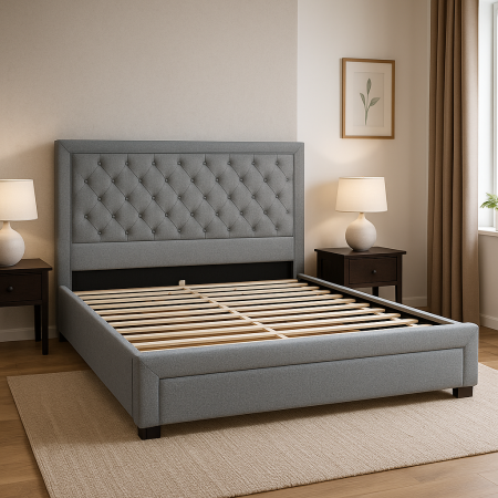 Pat Austin 160x200 crem – sertar frontal, somieră lamelară, tăblie capitonată [5]