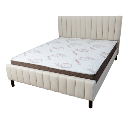 Pat Erzon 160x200 crem – lemn masiv, somieră lamelară, tăblie capitonată [4]