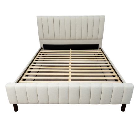 Pat Erzon 160x200 crem – lemn masiv, somieră lamelară, tăblie capitonată [2]