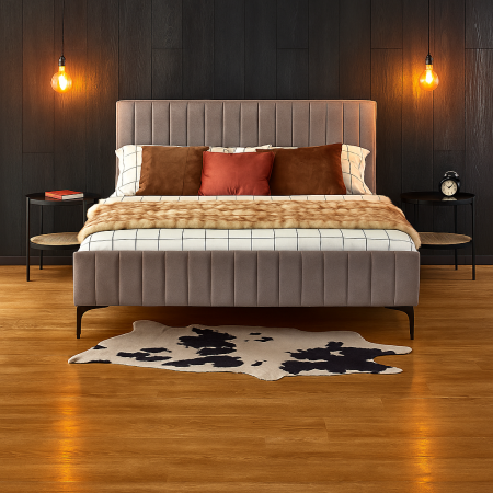 Paturi - Pat HM Francesca 160x200 cu tablie capitonata si somiera lamelara