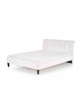 Pat matrimonial HM Samara alb 160x200, piele ecologica, picioare lemn masiv [1]