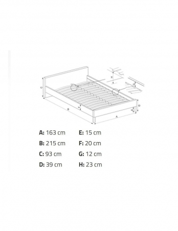 Pat HM Samara 2 160x200 gri cu tablie capitonata si picioare din lemn masiv [4]
