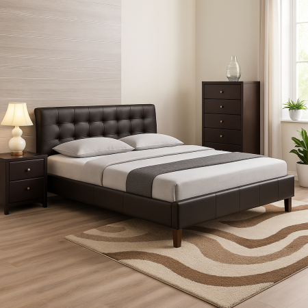 Paturi - Pat HM Samara 160x200 piele ecologica negru cu tablie capitonata