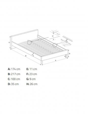 Pat matrimonial HM Sandy 160x200 alb cu tablie capitonata si picioare din lemn [6]