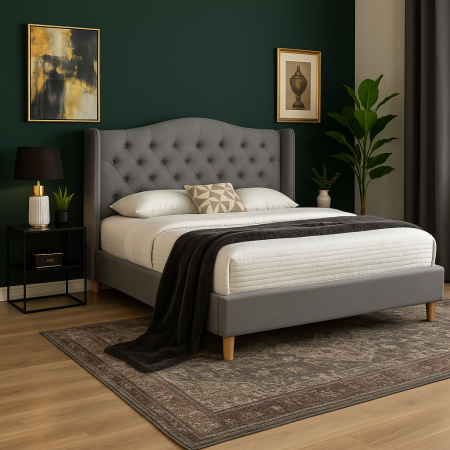 Paturi - Pat SL Aspen 160x200 gri cu tablie inalta capitonata