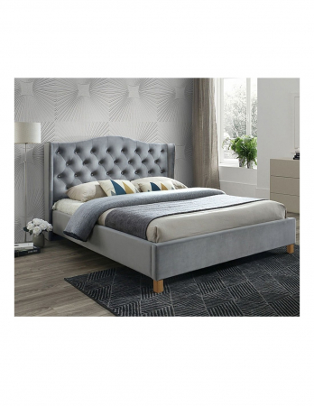 Pat SL Aspen Velvet gri 160x200 cu tablie tapitata Chesterfield [1]