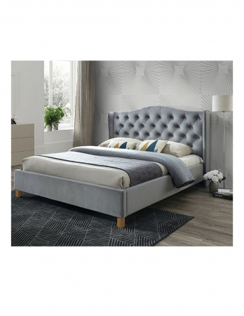 Pat SL Aspen Velvet gri 160x200 cu tablie tapitata Chesterfield [2]