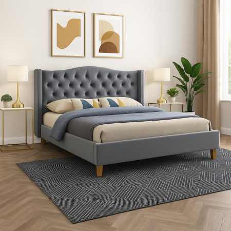 Paturi - Pat SL Aspen Velvet gri 160x200 cu tablie tapitata Chesterfield