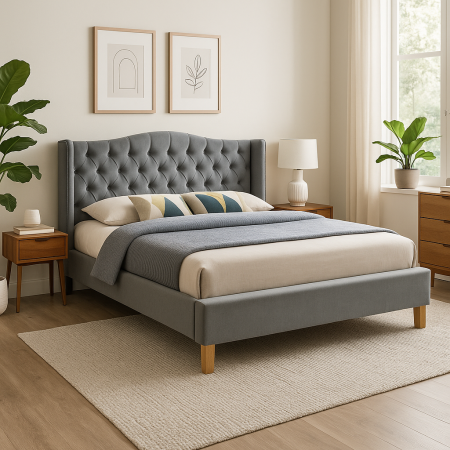 Paturi - Pat SL Aspen Velvet gri 180x200 cu tăblie capitonată