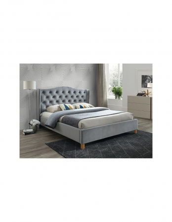 Pat SL Aspen Velvet gri 180x200 cu tăblie capitonată [1]