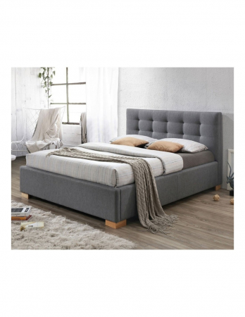 Pat matrimonial SL Copenhagen gri 160x200 cu tablie capitonata si picioare din lemn [0]
