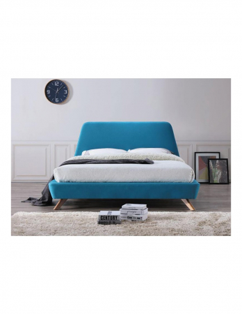 Pat SL Gant 160x200 turcoaz cu tablie inalta pe picioare din lemn [0]