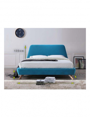 Pat SL Gant 160x200 turcoaz cu tablie inalta pe picioare din lemn [2]