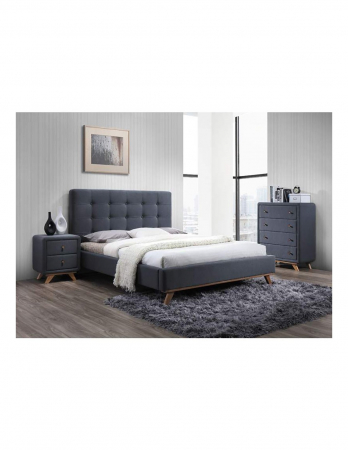 Pat SL Melissa 160x200 gri cu tablie capitonata si picioare din lemn [1]