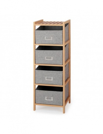 Pantofare - Raft de depozitare HM REG10 din lemn natural cu 4 coșuri textile gri