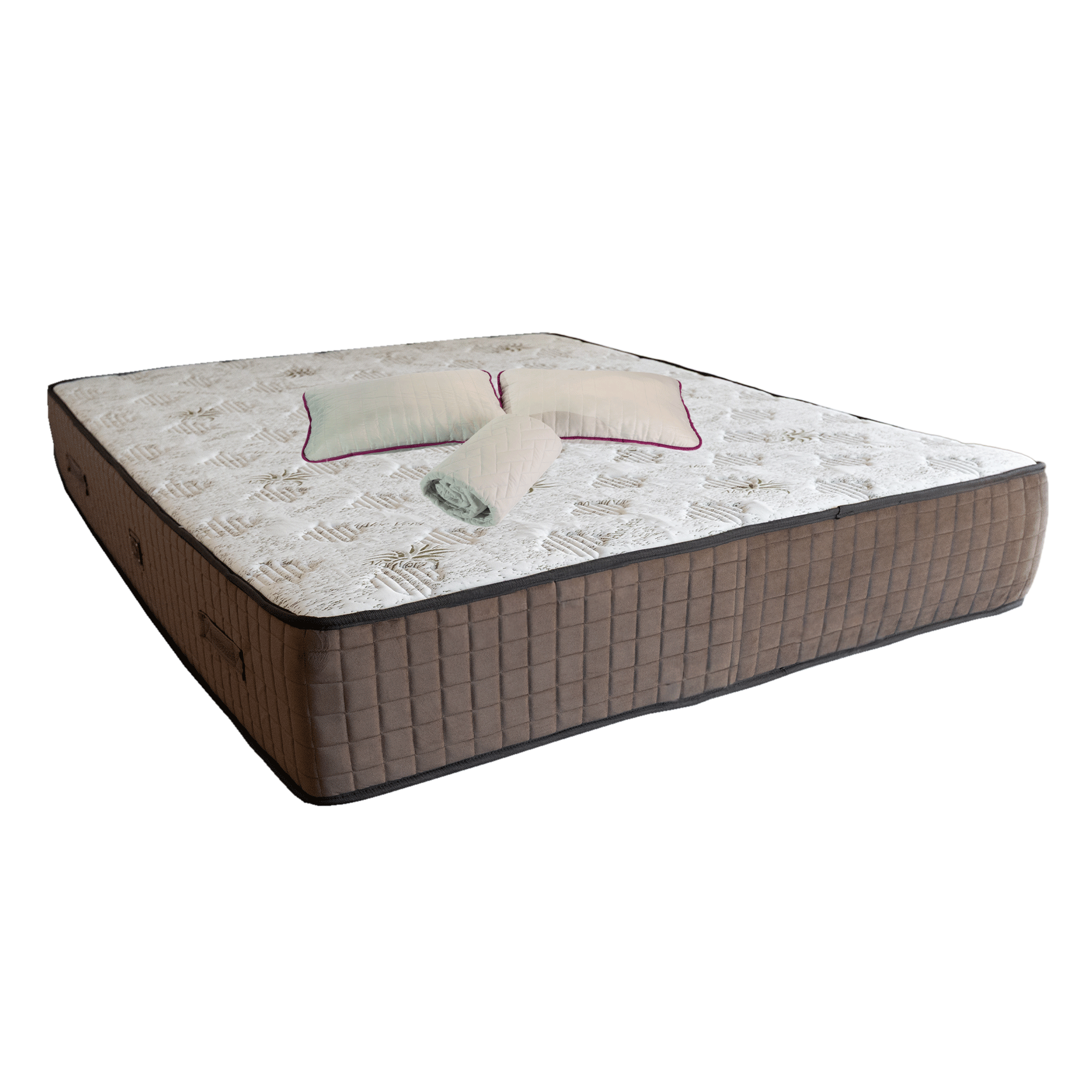 Saltele superortopedice - Saltea Lotus Forte Super Ortopedica 140x200x30 cm cu 2 perne si husa hipoalergenica asezata pe un pat negru