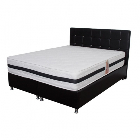 Saltele memory - Saltea de pat memory foam cu arcuri Dalia 160x200 pe un somieră neagră.