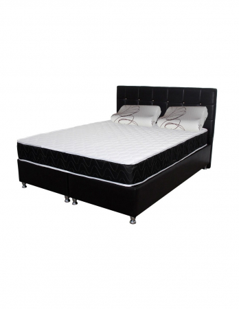 Saltele superortopedice - Saltea superortopedica Lux Praga 140x200x22 cu perne, prezentata pe un cadru de pat negru