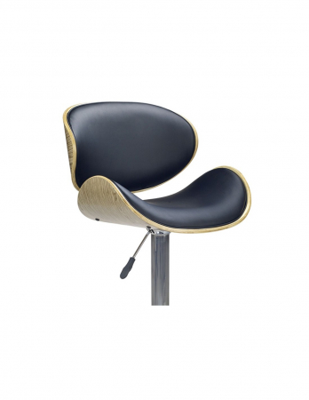 Scaun de bar HM H44 negru cu spatar curbat din piele ecologica si baza cromata [2]