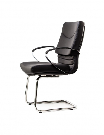 Scaun conferinta 5650S negru, piele naturala, cadru metalic cromat [1]