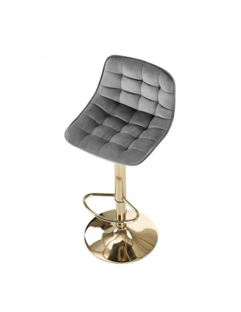 Scaun de bar HM H120 gri cu picioare aurii, catifea [2]