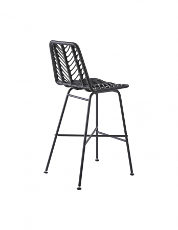 Scaun de bar negru HM H97 cu sezut si spatar impletit din ratan si picioare metalice [4]