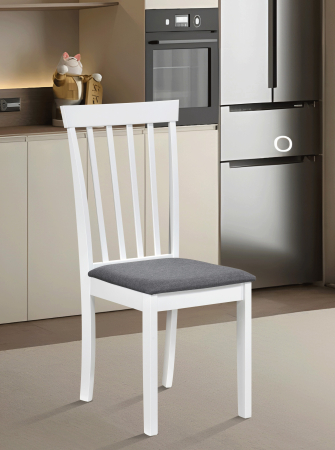 Scaune Lemn - Scaun de living si bucatarie din lemn masiv Houston, tapiterie stofa,100 kg, 94x49x40 cm, alb/gri