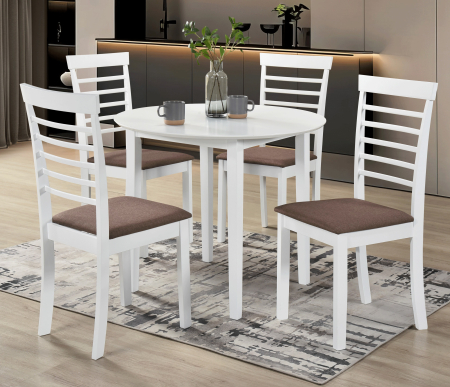 Scaun de living si bucatarie din lemn masiv Montreal, tapiterie stofa,100 kg, 94x49x40 cm, alb/maro [3]