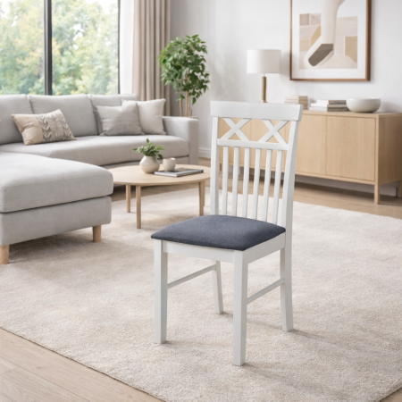Scaun de living si bucatarie din lemn masiv Rebecca, tapiterie stofa,100 kg, 94x49x43.5 cm, alb/gri [1]
