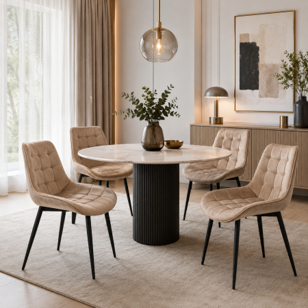 Scaun de living si bucatarie Gloria FDC 20, catifea, cadru metalic, 90 kg, 87x54x44 cm, bej [3]