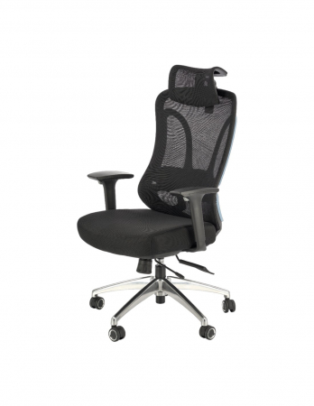 Scaun directorial negru HM Gilberto, ergonomic, cu suport lombar și bază din aluminiu cromat [1]
