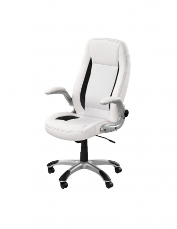 Scaun directorial HM Saturn alb, piele ecologica perforata, brate ajustabile [1]