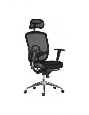 Scaune birou - Scaun ergonomic mesh Oklahoma negru cu tetiera si baza din aluminiu