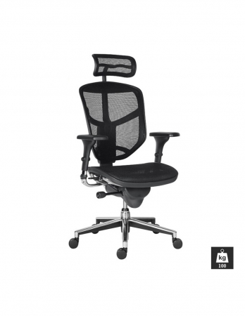 Scaune directoriale - Scaun ergonomic mesh Enjoy negru cu brate 3D si baza din aluminiu