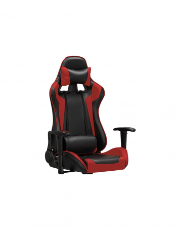 Scaun gaming HM Defender, negru cu detalii roșii, prezentat frontal [2]