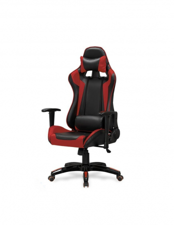 Scaun gaming HM Defender, negru cu detalii roșii, prezentat frontal [1]