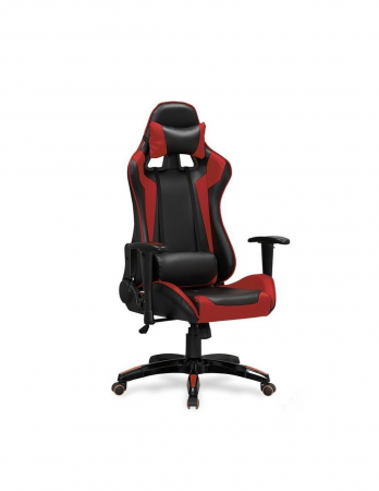 Scaune Gaming - Scaun gaming HM Defender, negru cu detalii roșii, prezentat frontal