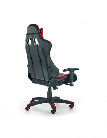 Scaun gaming HM Defender, negru cu detalii roșii, prezentat frontal [4]