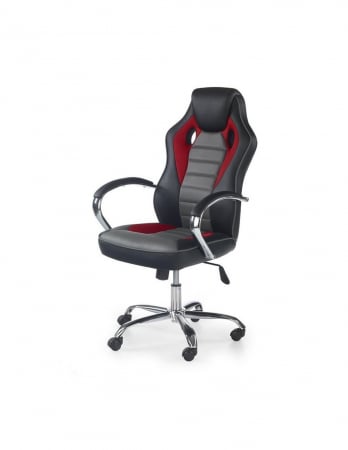 Scaun de gaming HM Scroll negru, rosu si gri, cu baza metalica cromata si roti [1]