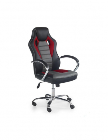 Scaune Gaming - Scaun de gaming HM Scroll negru, rosu si gri, cu baza metalica cromata si roti